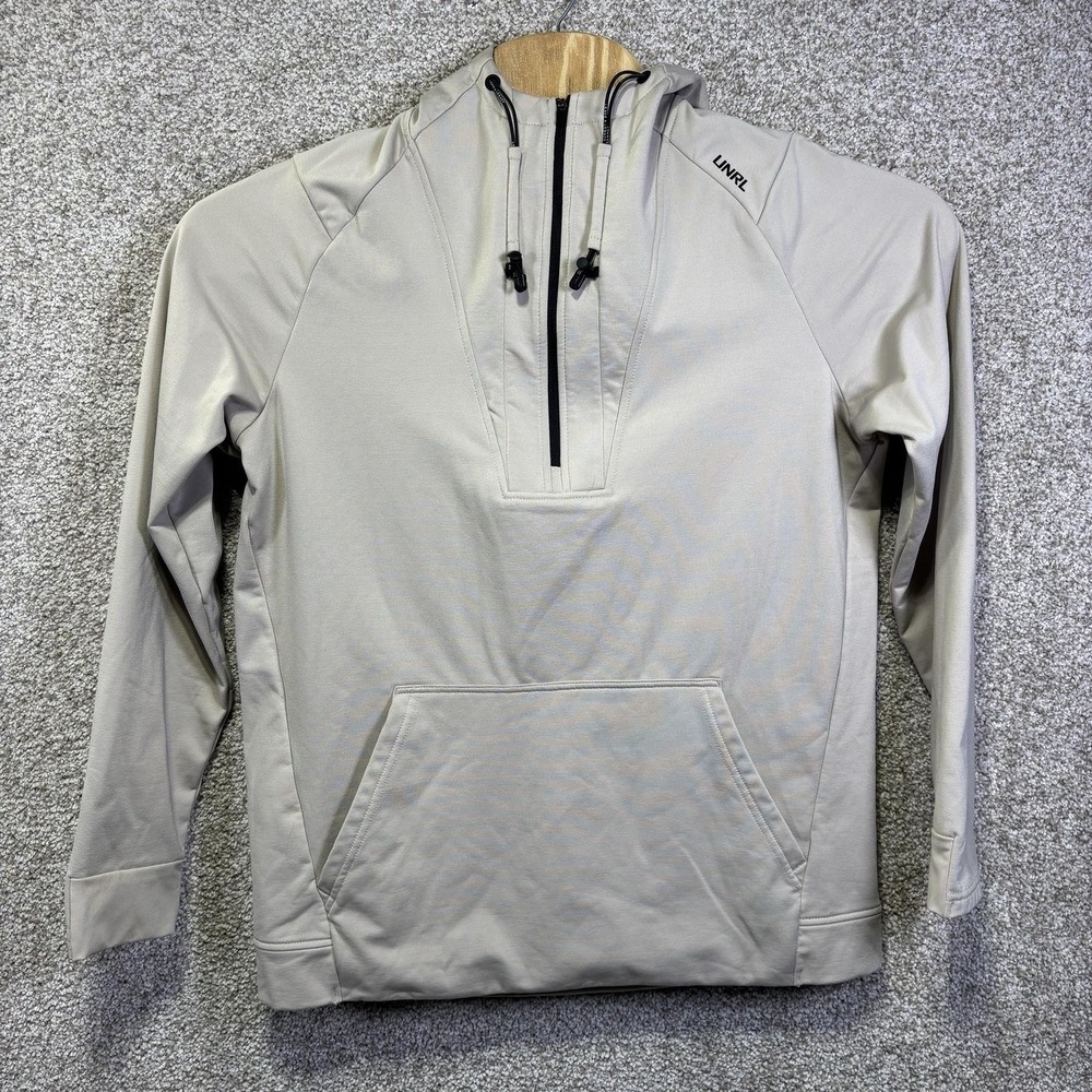 UNRL Hoodie Mens Medium Beige 1/4 Zip High Neck Stretch Pullover Sweatshirt